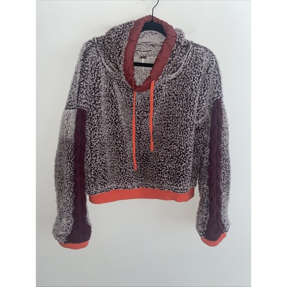 Free People‎ Wild Heart Sherpa Fleece Cropped Cowl Neck Sweater Size Large - Picture 1 of 7